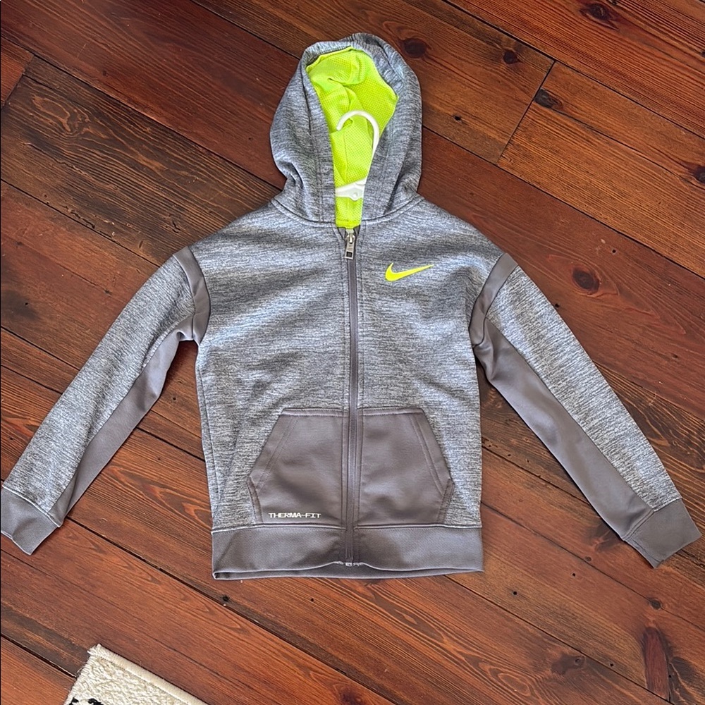 Nike Gray and Yellow Hooded Sweatshirt